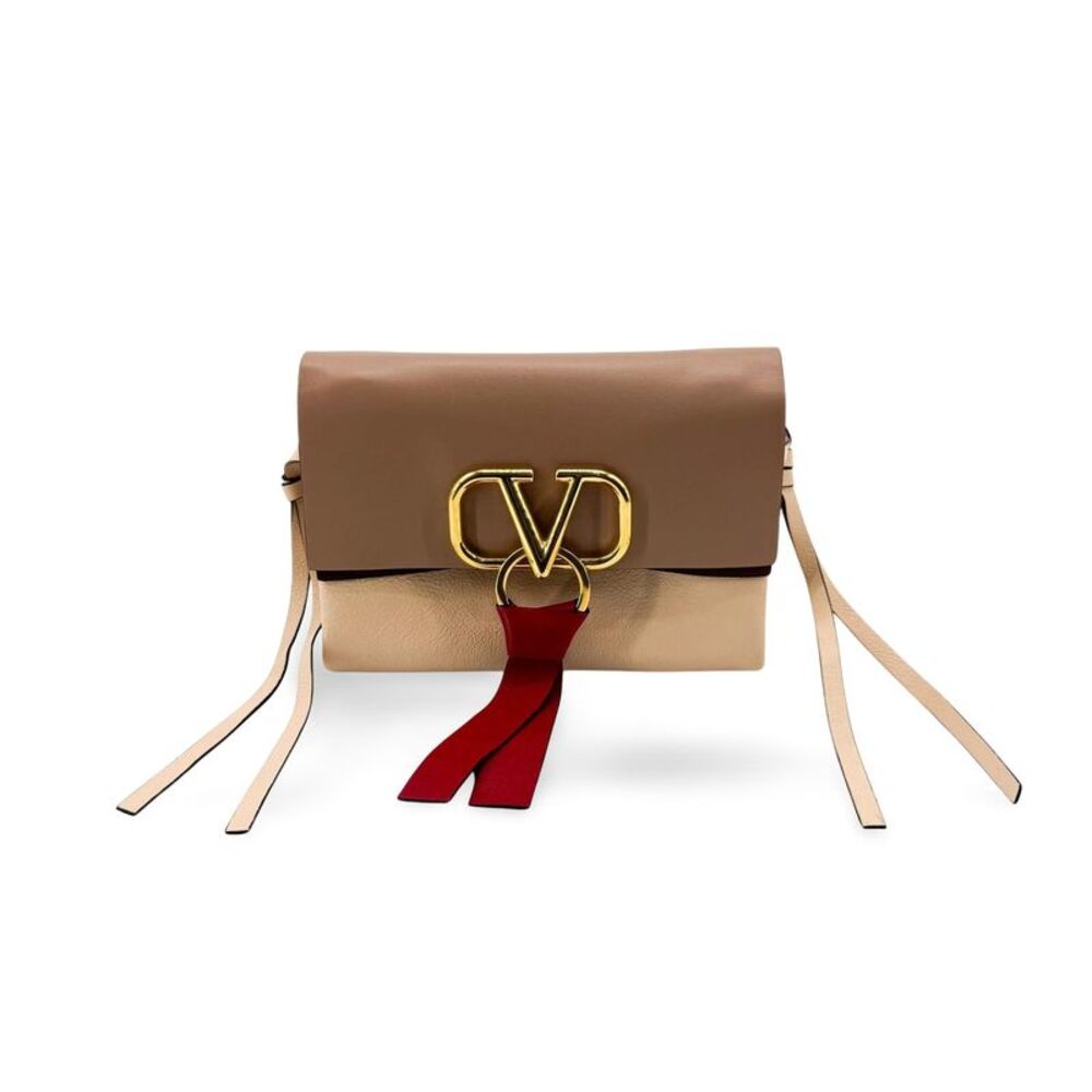Valentino Garavani Small V-Logo Crossbody Bag Brown Beige